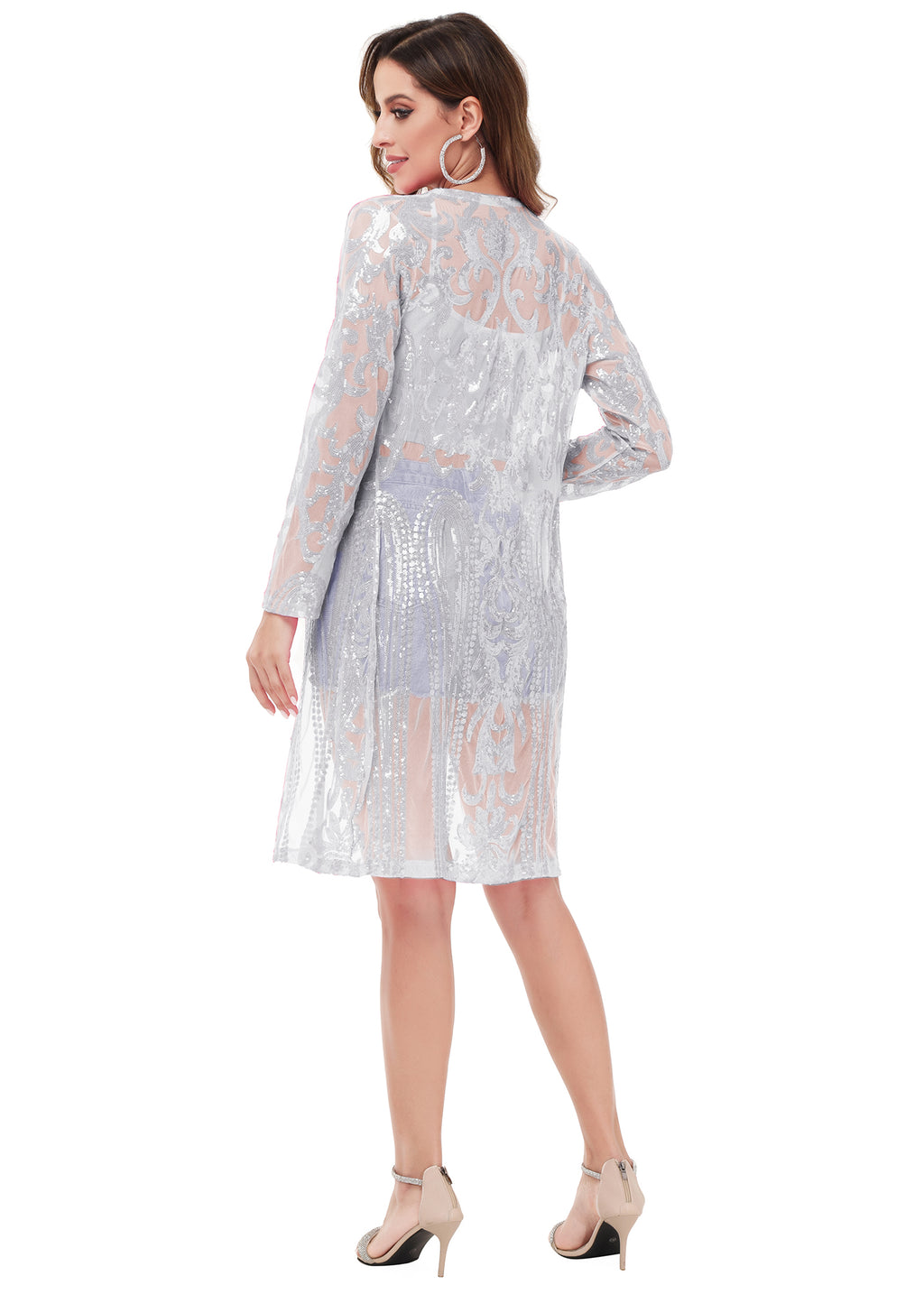 Cárdigan con lentejuelas brillantes para mujer de Anna-Kaci, manga larga, frente abierto, kimono con purpurina