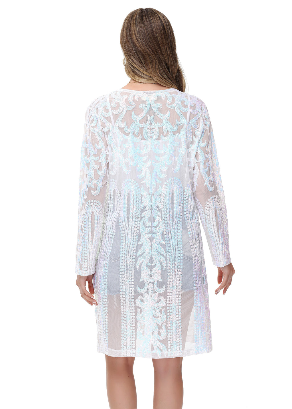 Cárdigan con lentejuelas brillantes para mujer de Anna-Kaci, manga larga, frente abierto, kimono con purpurina