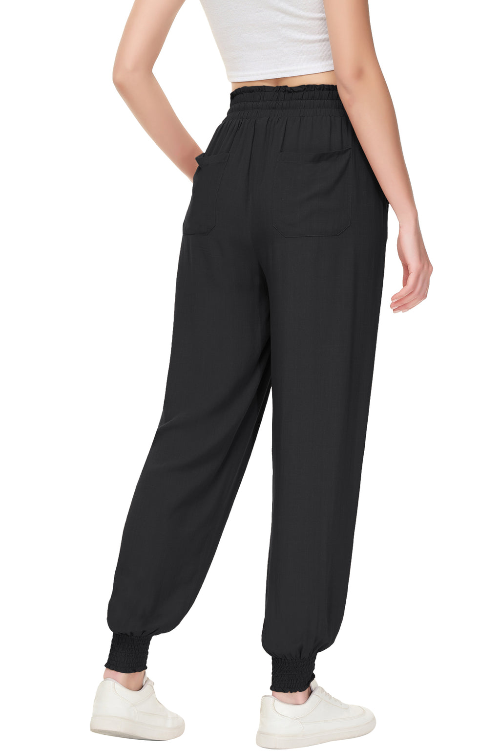 Pantalones de salón de verano para mujer de Anna-Kaci, pantalones casuales holgados de cintura alta, pantalones de chándal ajustados con cordón y bolsillos