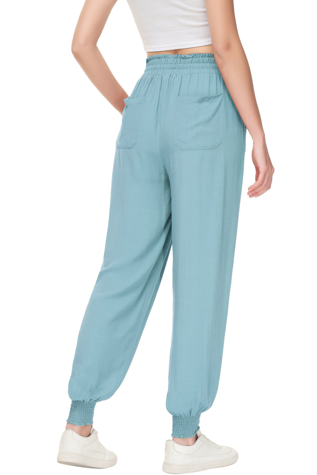 Pantalones de salón de verano para mujer de Anna-Kaci, pantalones casuales holgados de cintura alta, pantalones de chándal ajustados con cordón y bolsillos