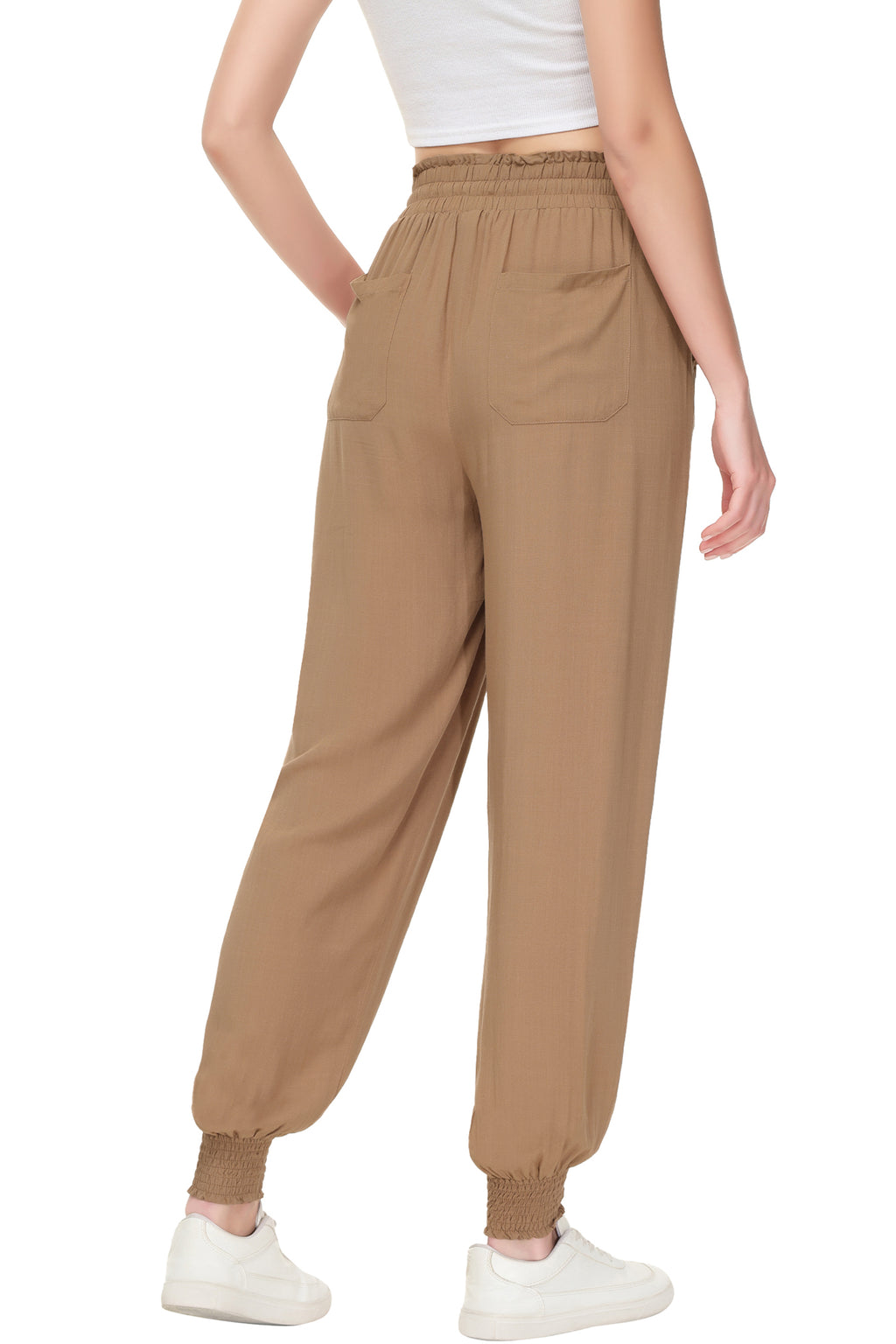Pantalones de salón de verano para mujer de Anna-Kaci, pantalones casuales holgados de cintura alta, pantalones de chándal ajustados con cordón y bolsillos