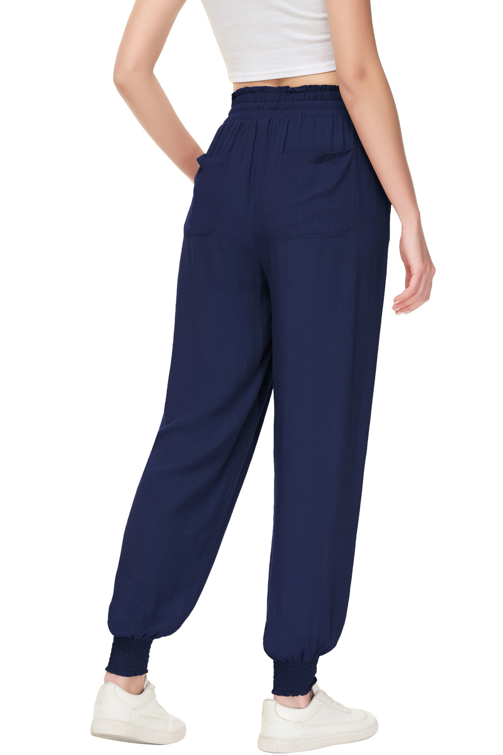 Pantalones de salón de verano para mujer de Anna-Kaci, pantalones casuales holgados de cintura alta, pantalones de chándal ajustados con cordón y bolsillos