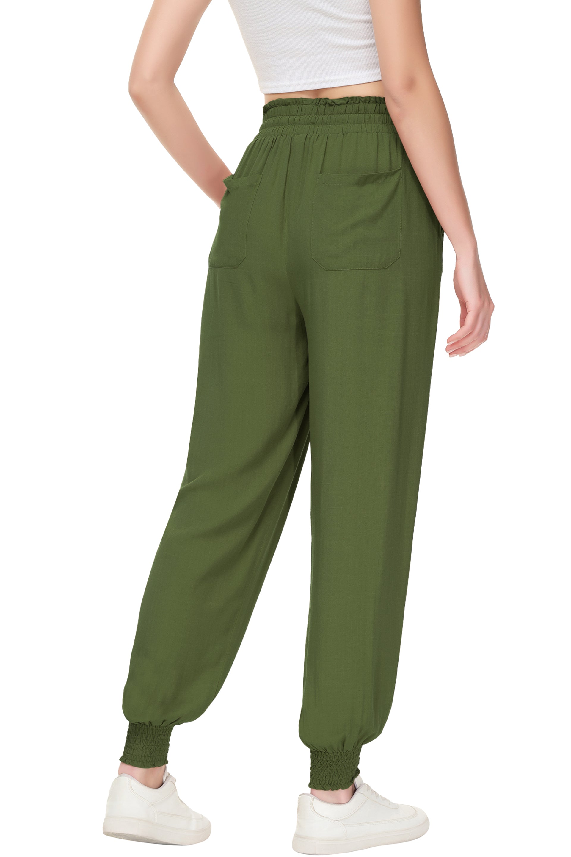 Pantalones de salón de verano para mujer de Anna-Kaci, pantalones casuales holgados de cintura alta, pantalones de chándal ajustados con cordón y bolsillos