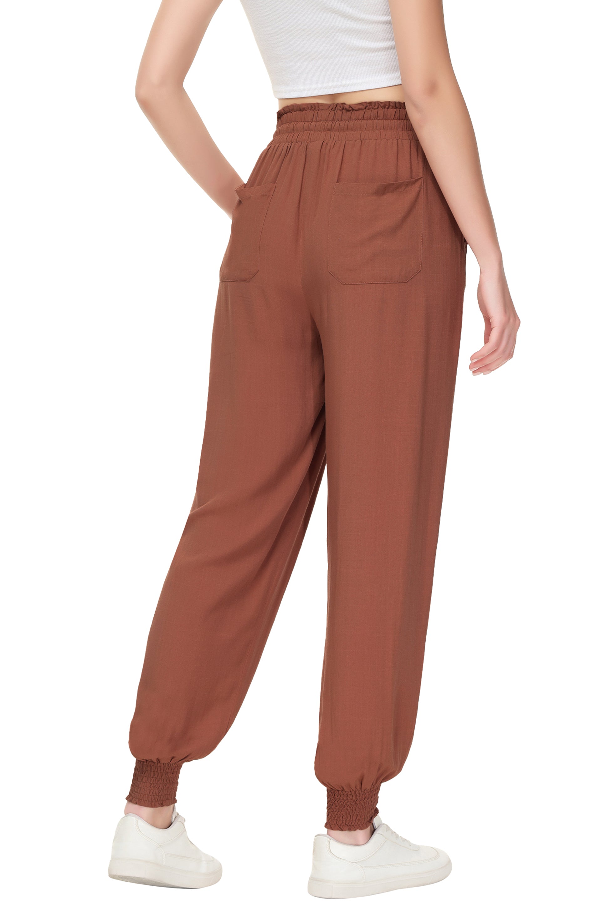 Pantalones de salón de verano para mujer de Anna-Kaci, pantalones casuales holgados de cintura alta, pantalones de chándal ajustados con cordón y bolsillos