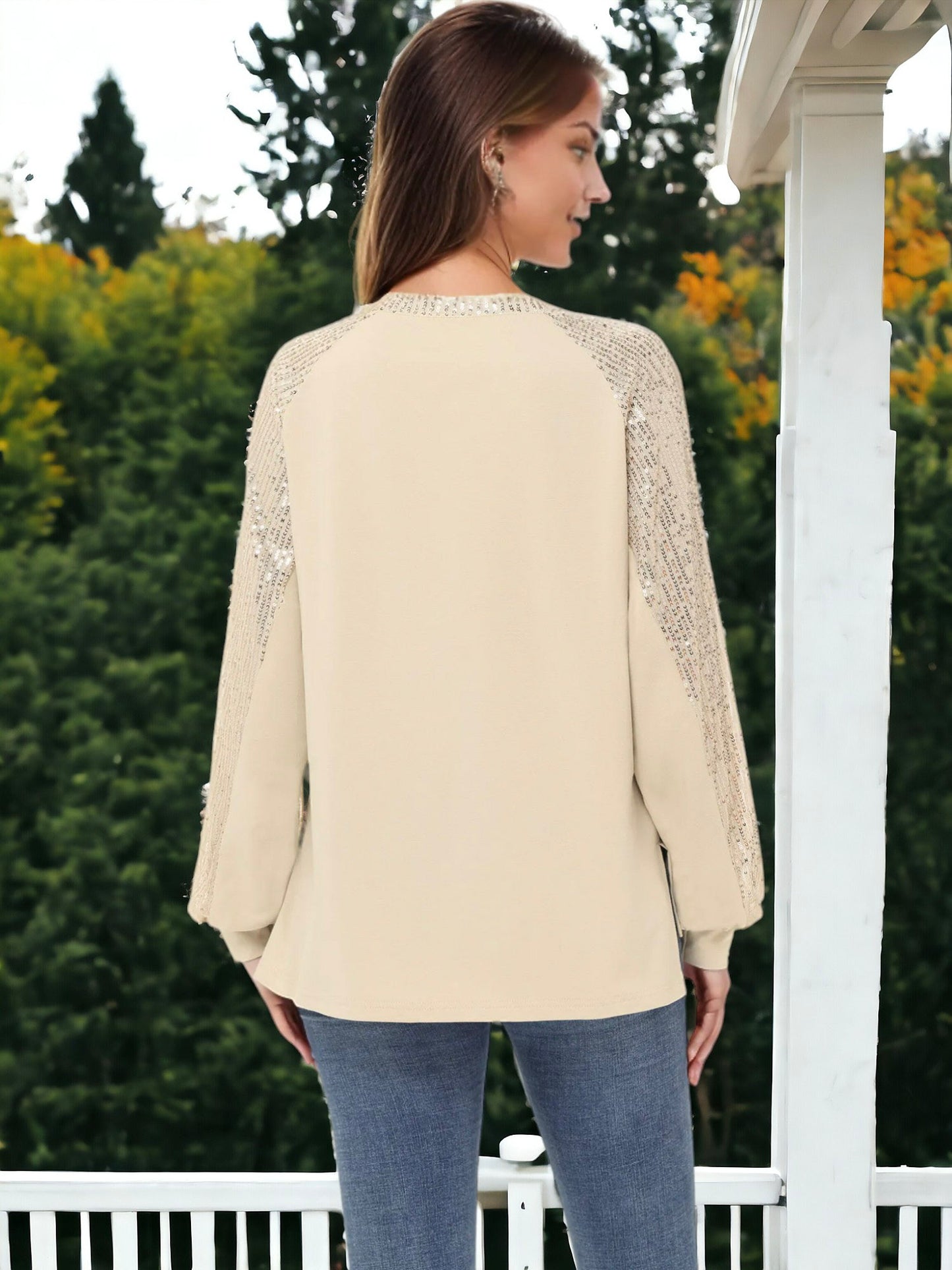 Blusa informal de manga larga con lentejuelas y globos para mujer de Anna-Kaci, holgada, con cuello redondo y a juego para fiestas