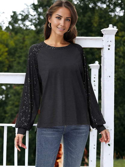 Blusa informal de manga larga con lentejuelas y globos para mujer de Anna-Kaci, holgada, con cuello redondo y a juego para fiestas