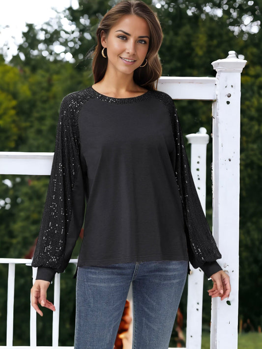Blusa informal de manga larga con lentejuelas y globos para mujer de Anna-Kaci, holgada, con cuello redondo y a juego para fiestas