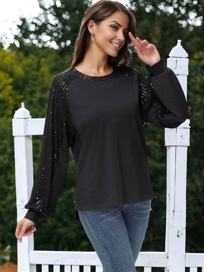 Blusa informal de manga larga con lentejuelas y globos para mujer de Anna-Kaci, holgada, con cuello redondo y a juego para fiestas
