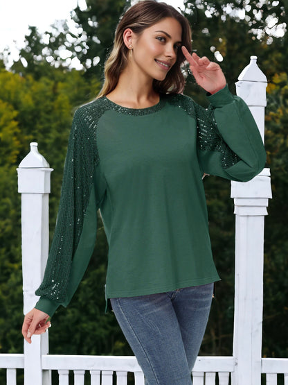 Blusa informal de manga larga con lentejuelas y globos para mujer de Anna-Kaci, holgada, con cuello redondo y a juego para fiestas