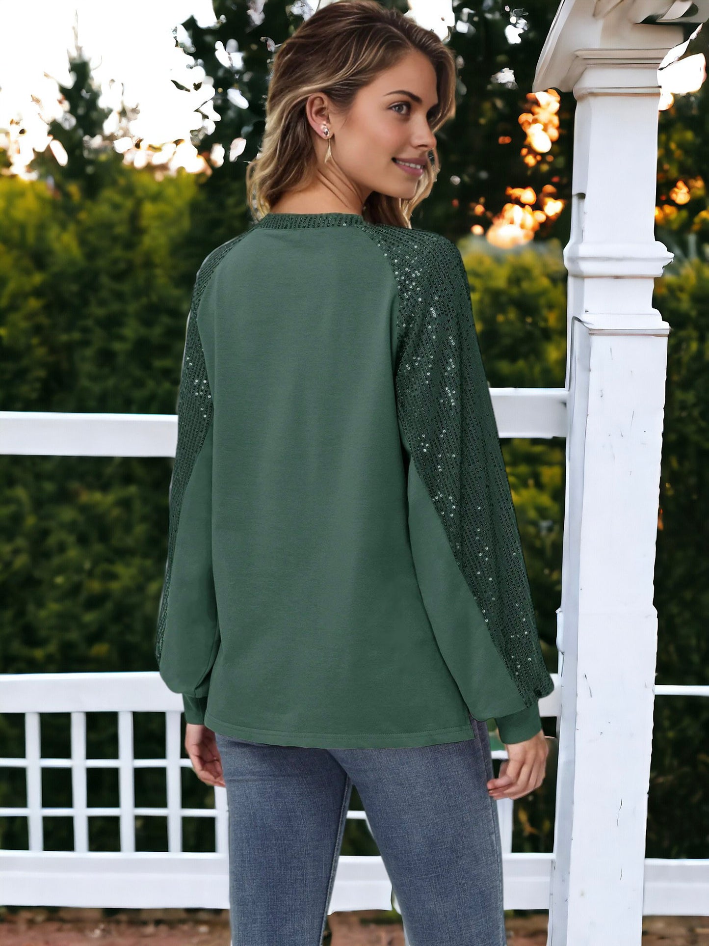 Blusa informal de manga larga con lentejuelas y globos para mujer de Anna-Kaci, holgada, con cuello redondo y a juego para fiestas