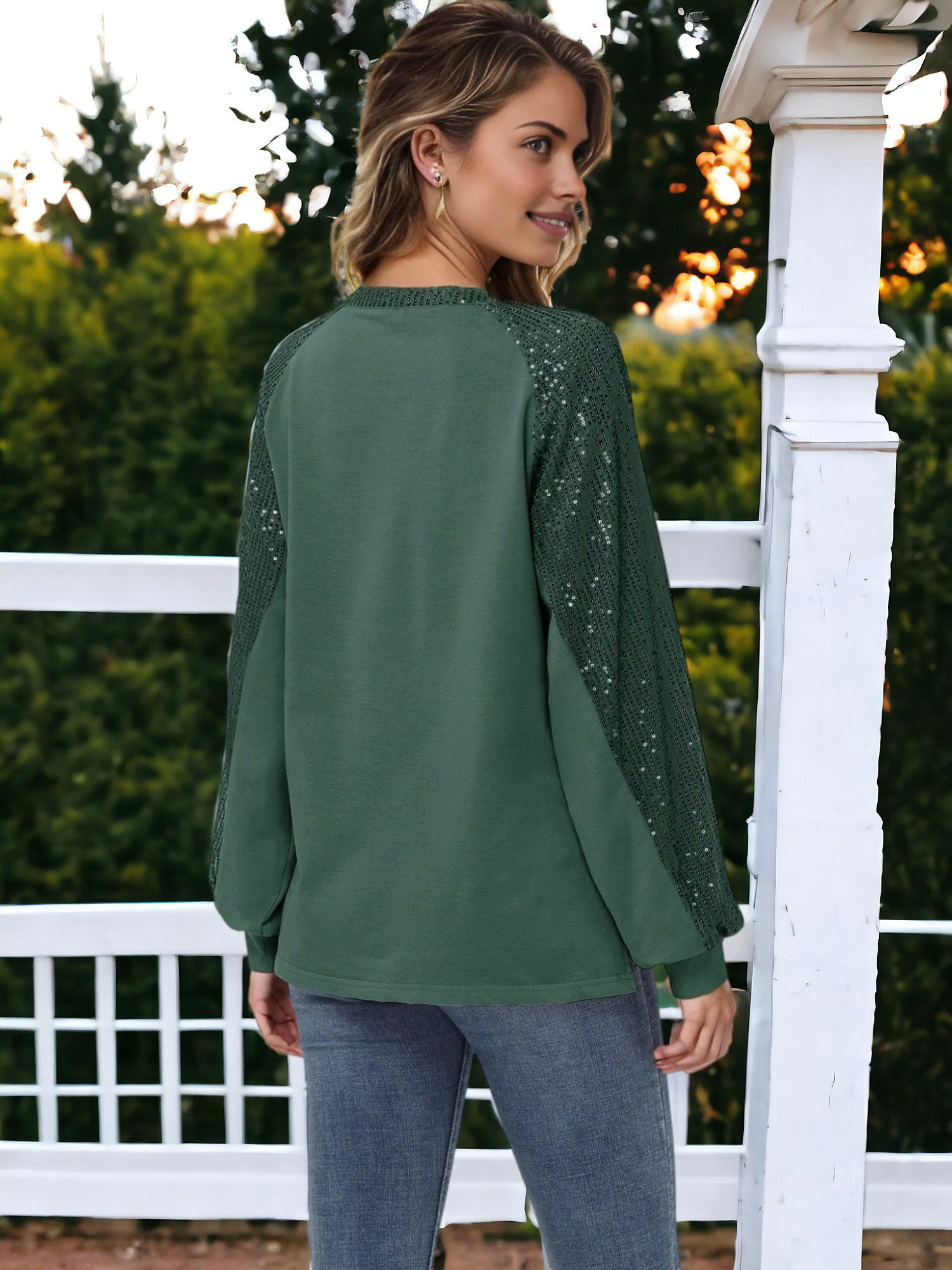 Blusa informal de manga larga con lentejuelas y globos para mujer de Anna-Kaci, holgada, con cuello redondo y a juego para fiestas