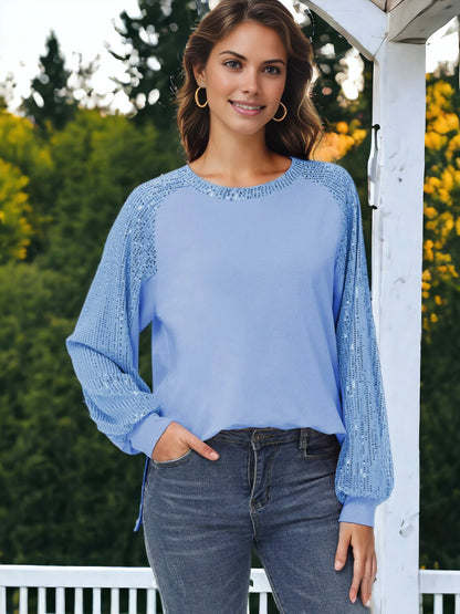 Blusa informal de manga larga con lentejuelas y globos para mujer de Anna-Kaci, holgada, con cuello redondo y a juego para fiestas