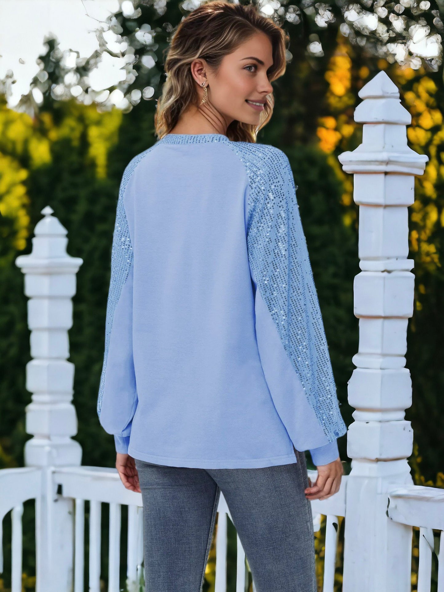 Blusa informal de manga larga con lentejuelas y globos para mujer de Anna-Kaci, holgada, con cuello redondo y a juego para fiestas