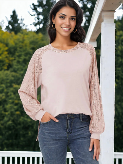 Blusa informal de manga larga con lentejuelas y globos para mujer de Anna-Kaci, holgada, con cuello redondo y a juego para fiestas