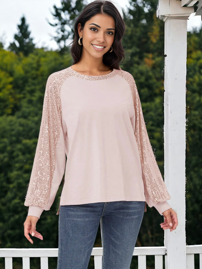 Blusa informal de manga larga con lentejuelas y globos para mujer de Anna-Kaci, holgada, con cuello redondo y a juego para fiestas