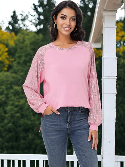 Blusa informal de manga larga con lentejuelas y globos para mujer de Anna-Kaci, holgada, con cuello redondo y a juego para fiestas