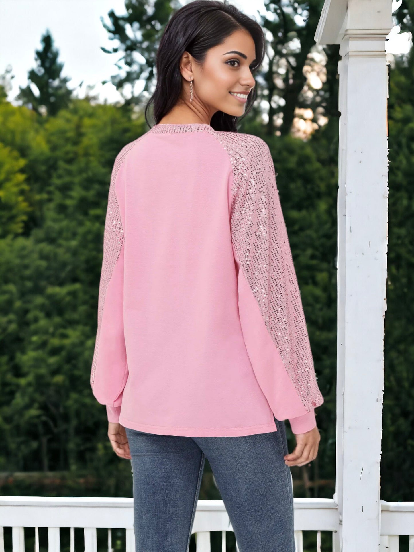 Blusa informal de manga larga con lentejuelas y globos para mujer de Anna-Kaci, holgada, con cuello redondo y a juego para fiestas