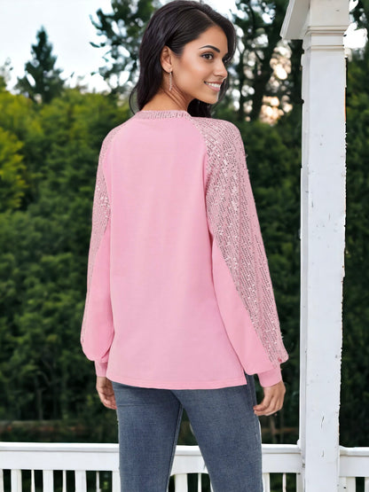 Blusa informal de manga larga con lentejuelas y globos para mujer de Anna-Kaci, holgada, con cuello redondo y a juego para fiestas