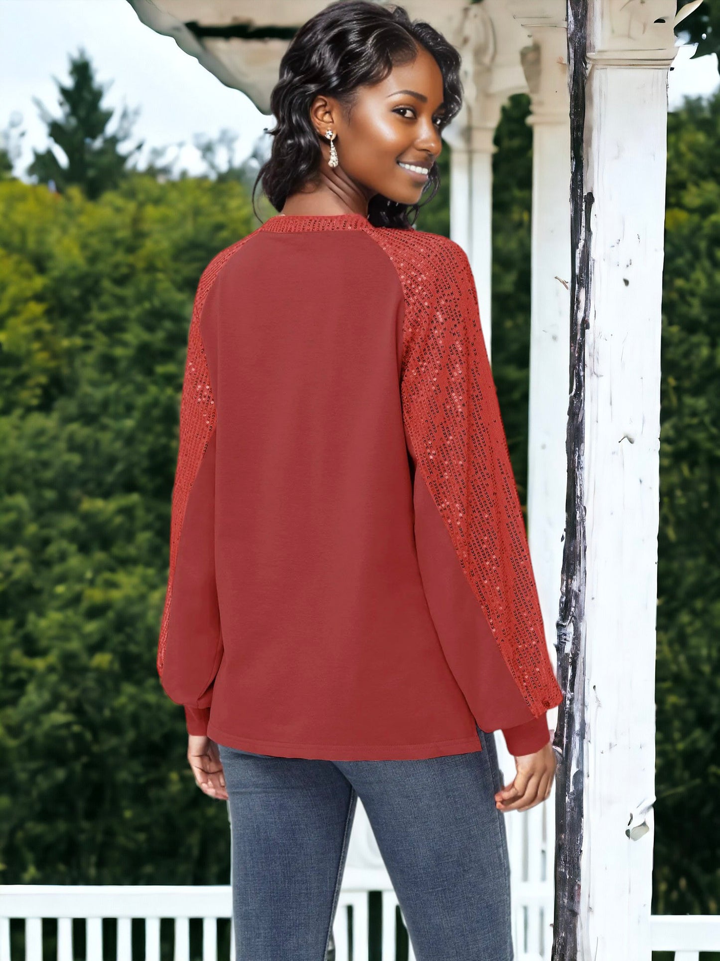Blusa informal de manga larga con lentejuelas y globos para mujer de Anna-Kaci, holgada, con cuello redondo y a juego para fiestas