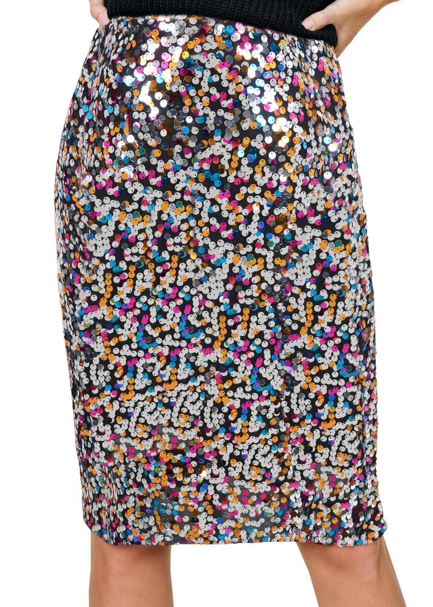 Falda midi de cóctel con lentejuelas brillantes 