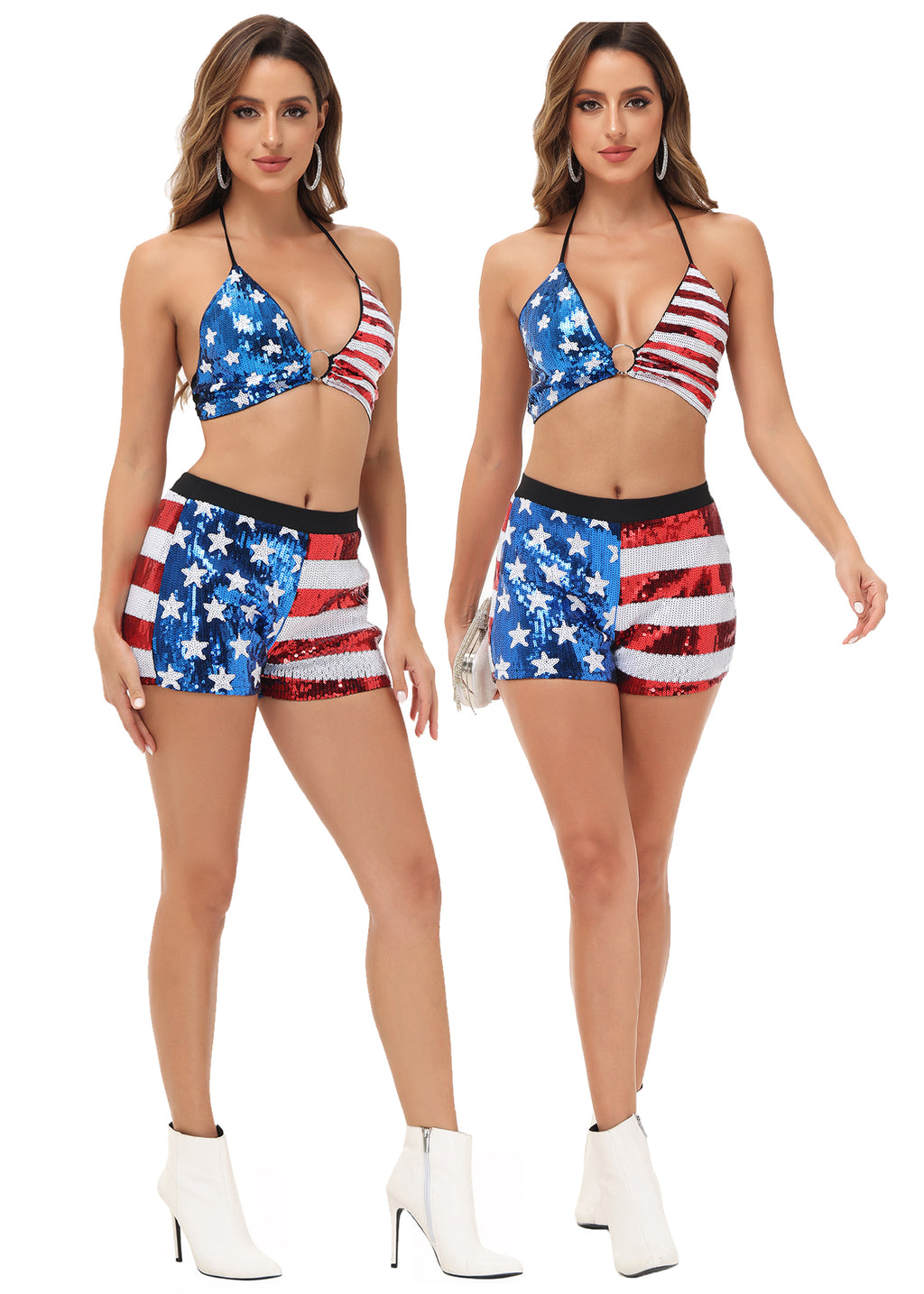 Camisa con lentejuelas y bandera estadounidense de Anna-Kaci para mujer, camisa patriótica del 4 de julio, camisetas con estrellas y rayas