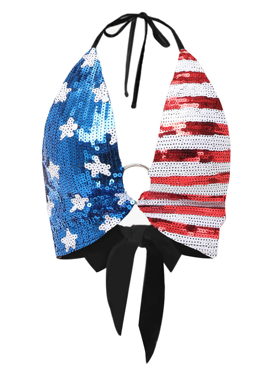 Camisa con lentejuelas y bandera estadounidense de Anna-Kaci para mujer, camisa patriótica del 4 de julio, camisetas con estrellas y rayas