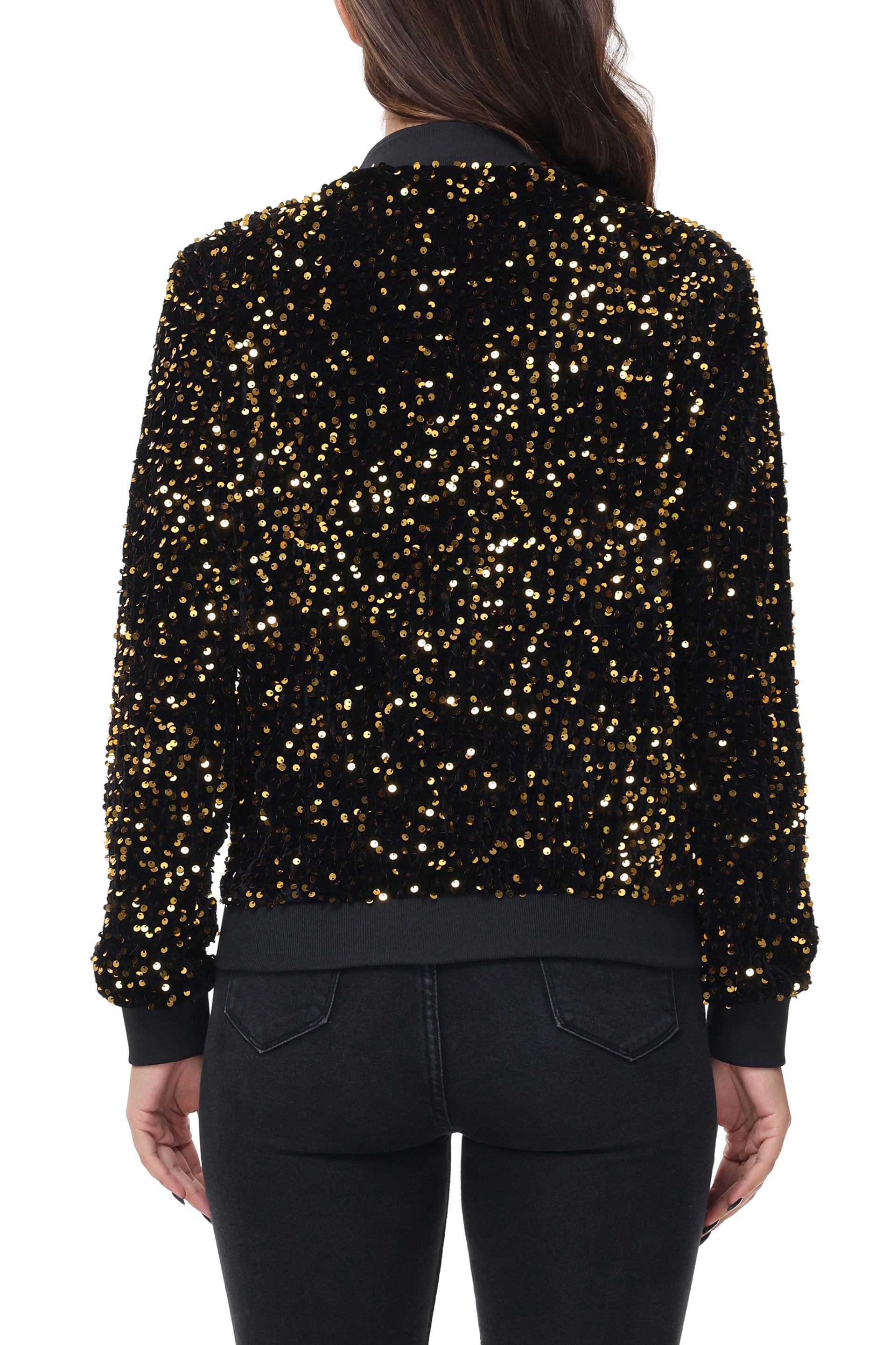 Chaqueta de mujer Anna-Kaci con lentejuelas brillantes, cremallera, manga larga, chaqueta bomber con lentejuelas brillantes y bolsillos