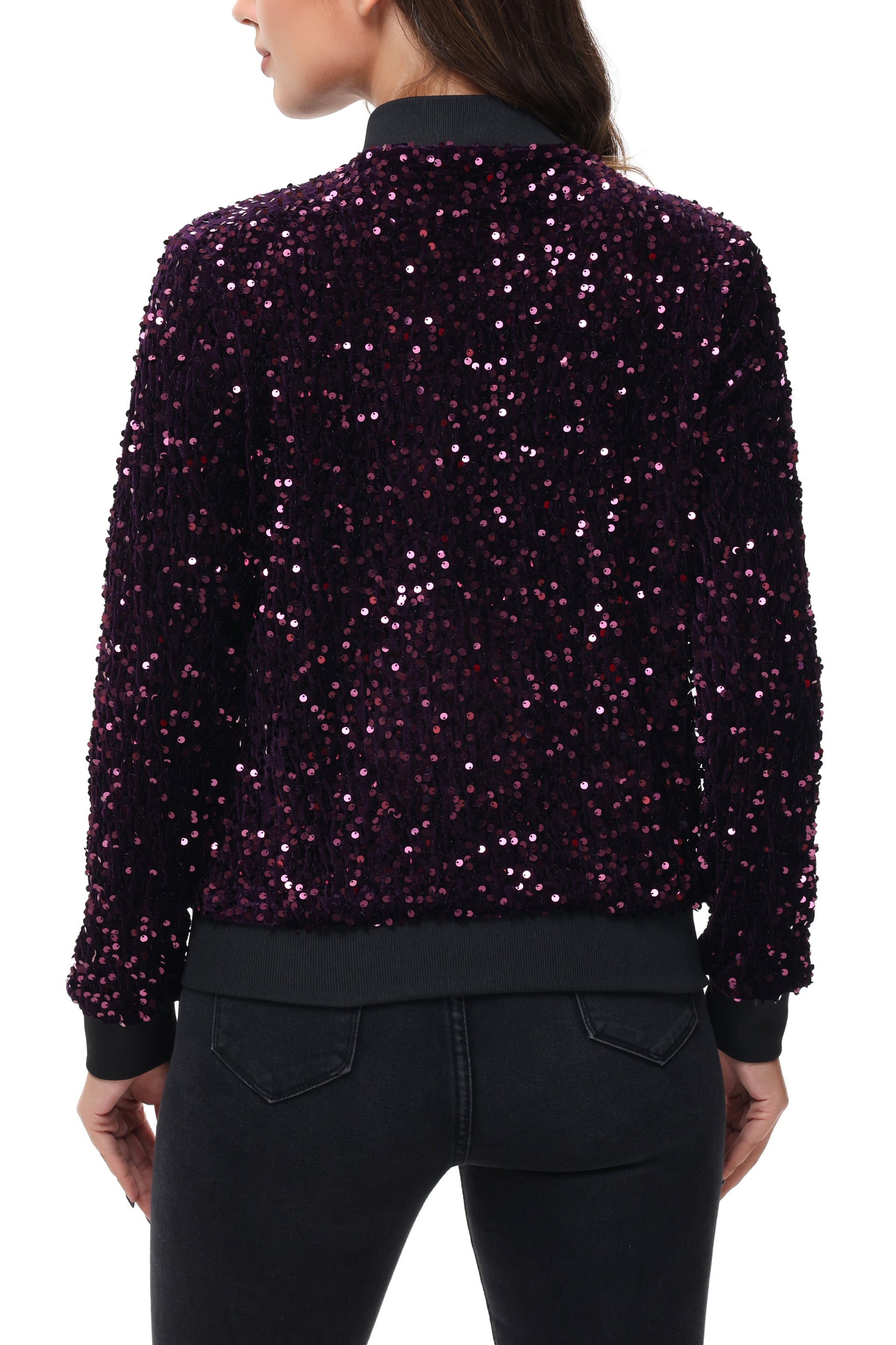 Chaqueta de mujer Anna-Kaci con lentejuelas brillantes, cremallera, manga larga, chaqueta bomber con lentejuelas brillantes y bolsillos