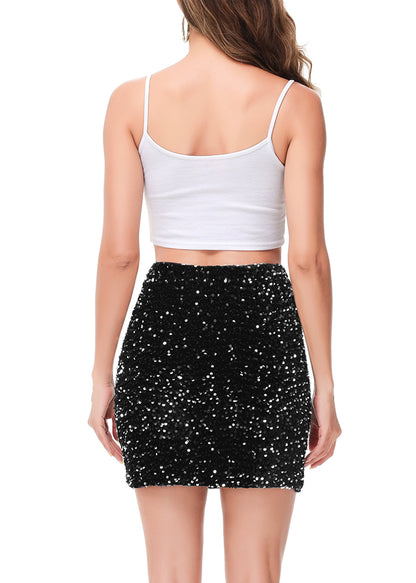 Anna-Kaci Womens Sparkly Sequin Skirt Mid Waist Glitter Party Club Velvet Skirts