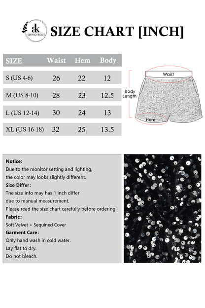 Anna-Kaci Women's Sparkly Sequin Shorts Elastic Waist Glitter Straight Leg Party Shorts with Pockets