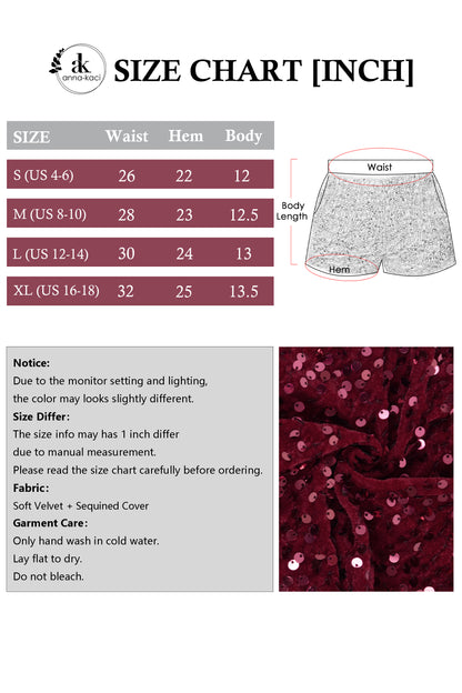 Anna-Kaci Women's Sparkly Sequin Shorts Elastic Waist Glitter Straight Leg Party Shorts with Pockets
