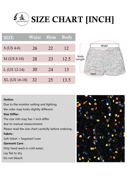 Anna-Kaci Women's Sparkly Sequin Shorts Elastic Waist Glitter Straight Leg Party Shorts with Pockets