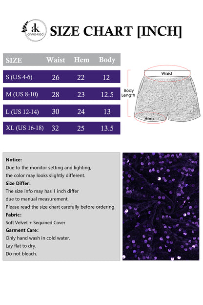 Anna-Kaci Women's Sparkly Sequin Shorts Elastic Waist Glitter Straight Leg Party Shorts with Pockets