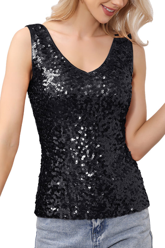 Camiseta sin mangas con lentejuelas y escote en V brillante para mujer de Anna-Kaci, chaleco sexy sin mangas con purpurina para fiesta en discotecas