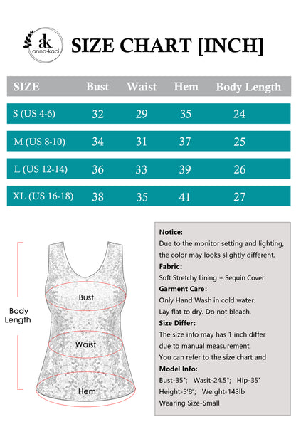 Anna-Kaci Women's Sparkly V-Neck Sequin Tank Tops Sleeveless Sexy Glitter Disco Club Party Vest