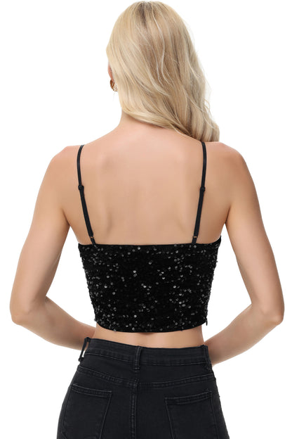 Anna-Kaci Women's Sparkly Sequin Cami Tops Crop Club Party Glitter Spaghetti Strap Tube Top