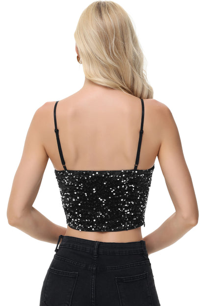 Anna-Kaci Women's Sparkly Sequin Cami Tops Crop Club Party Glitter Spaghetti Strap Tube Top