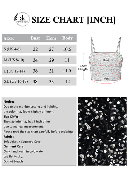 Anna-Kaci Women's Sparkly Sequin Cami Tops Crop Club Party Glitter Spaghetti Strap Tube Top