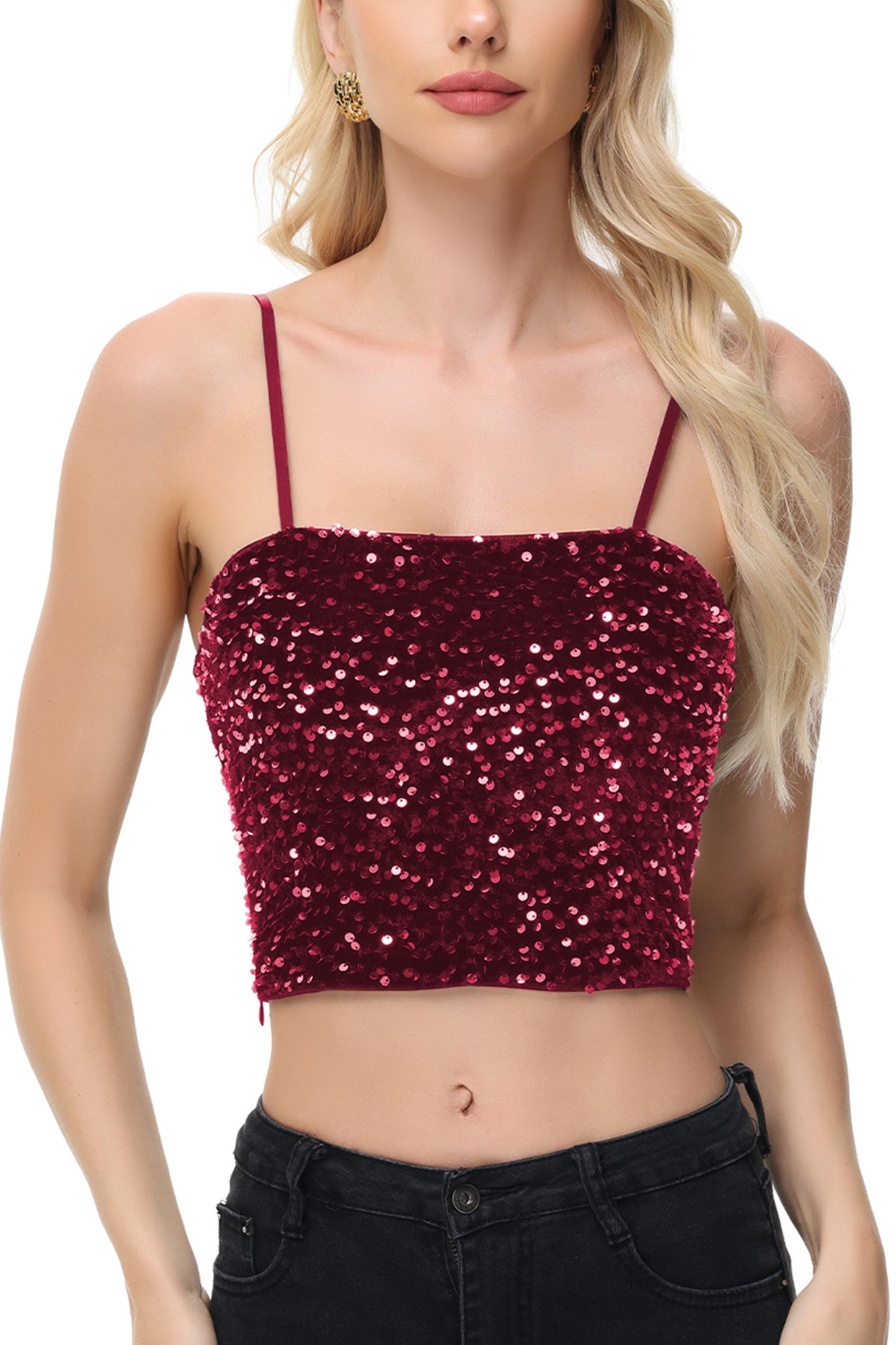Anna-Kaci Women's Sparkly Sequin Cami Tops Crop Club Party Glitter Spaghetti Strap Tube Top