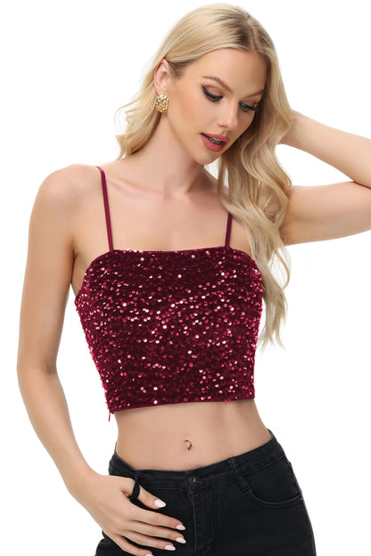 Anna-Kaci Women's Sparkly Sequin Cami Tops Crop Club Party Glitter Spaghetti Strap Tube Top