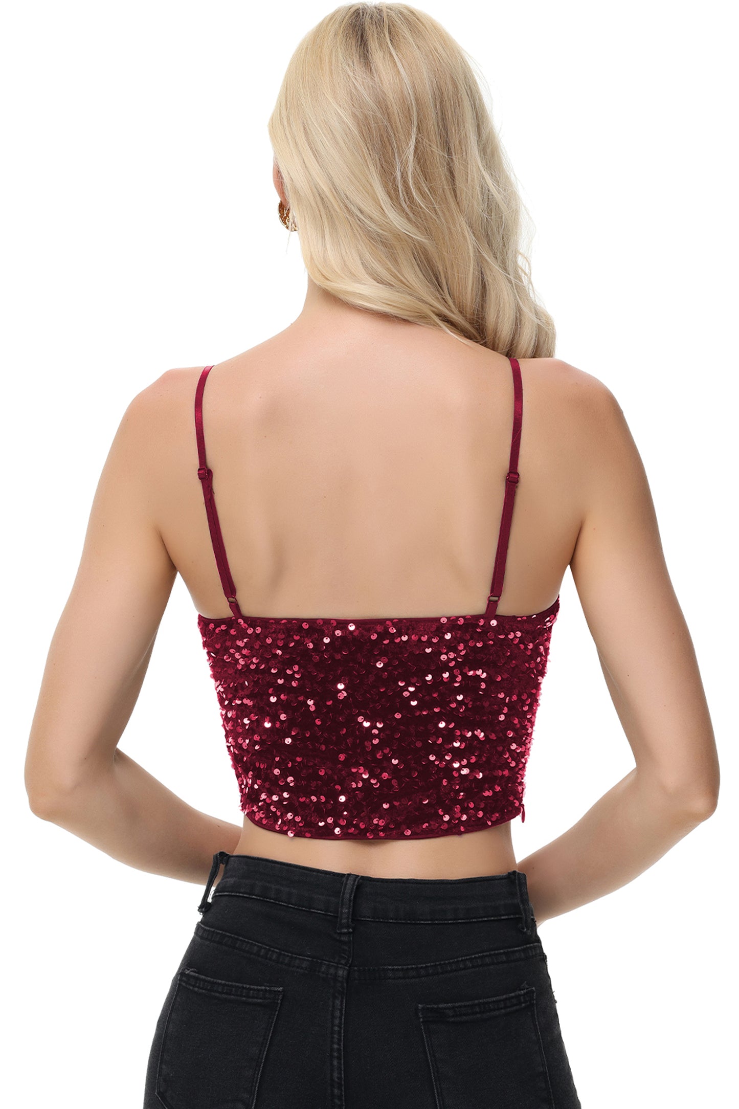 Anna-Kaci Women's Sparkly Sequin Cami Tops Crop Club Party Glitter Spaghetti Strap Tube Top