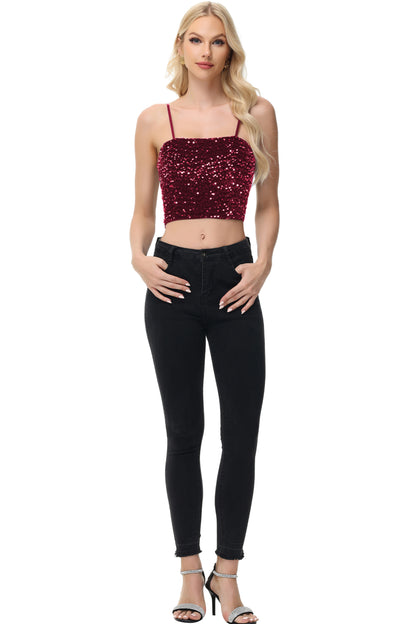 Anna-Kaci Women's Sparkly Sequin Cami Tops Crop Club Party Glitter Spaghetti Strap Tube Top