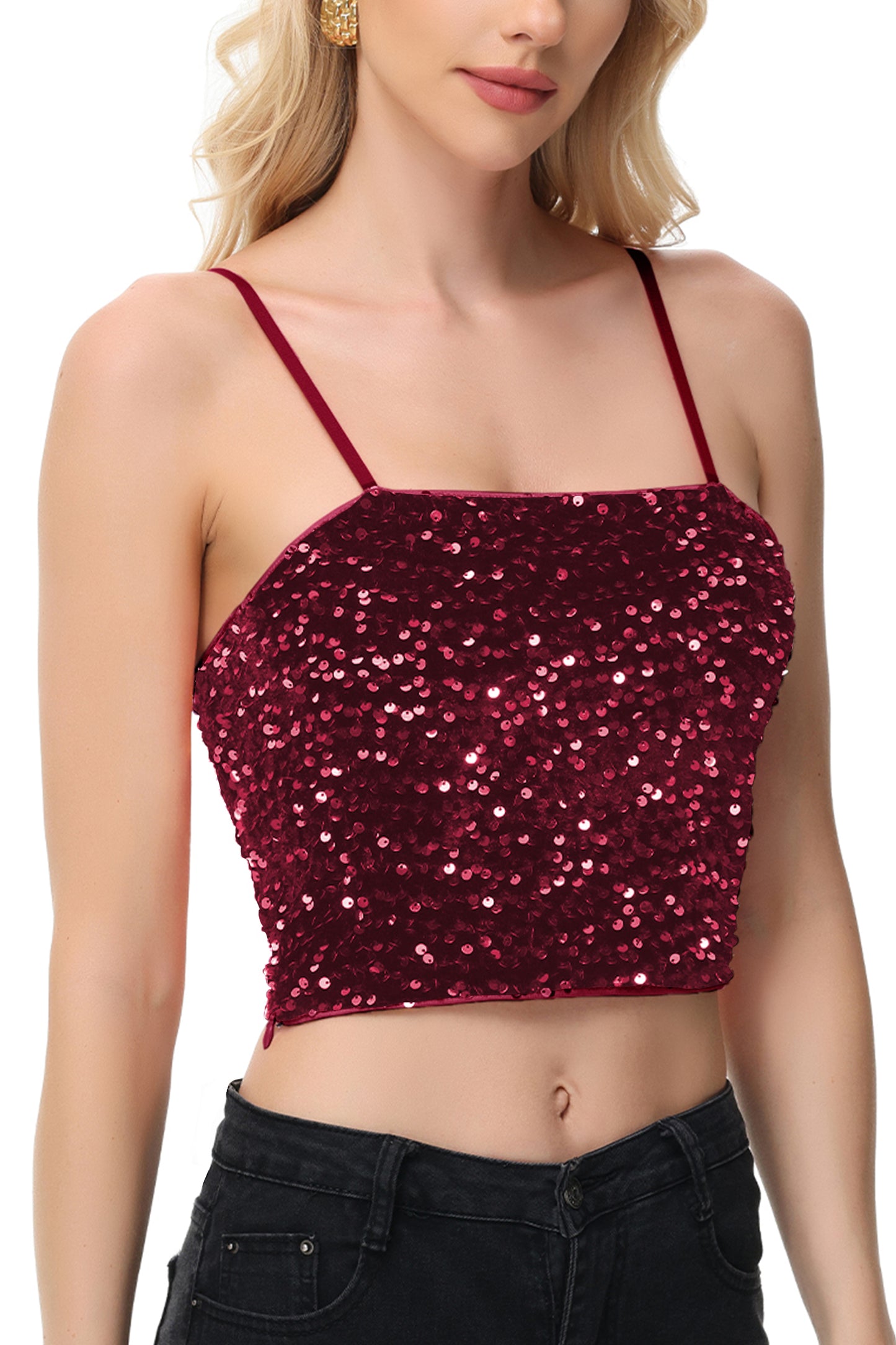 Anna-Kaci Women's Sparkly Sequin Cami Tops Crop Club Party Glitter Spaghetti Strap Tube Top