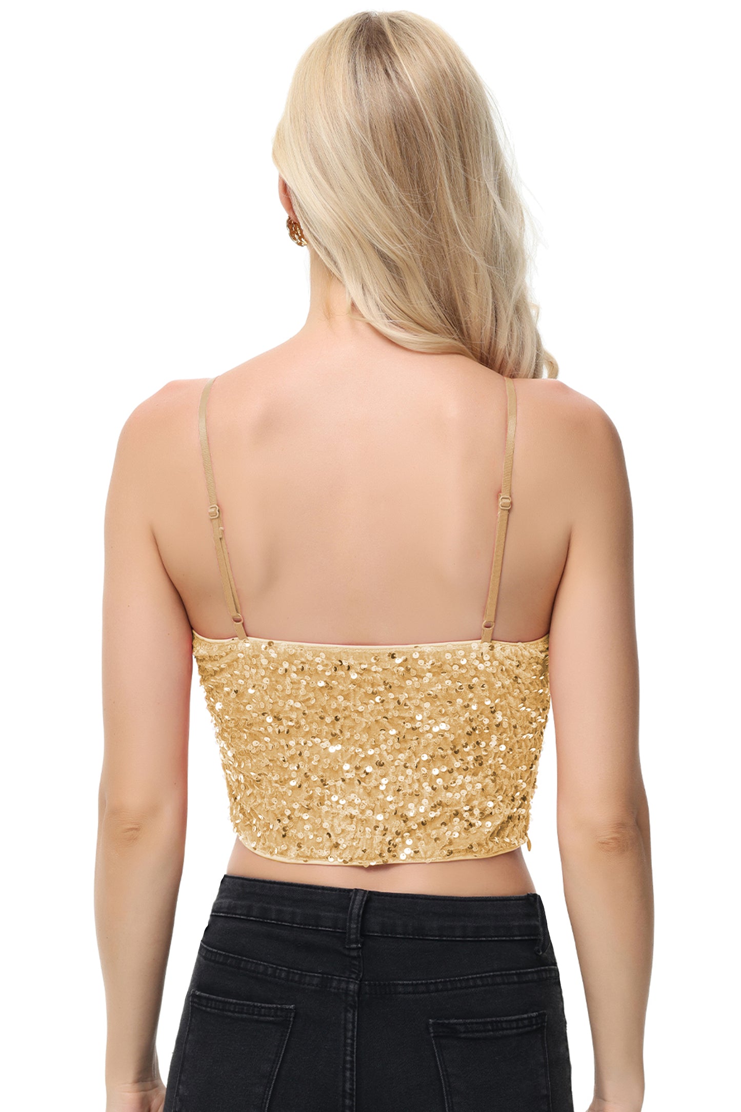 Anna-Kaci Women's Sparkly Sequin Cami Tops Crop Club Party Glitter Spaghetti Strap Tube Top