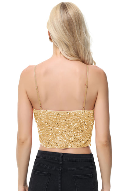 Anna-Kaci Women's Sparkly Sequin Cami Tops Crop Club Party Glitter Spaghetti Strap Tube Top
