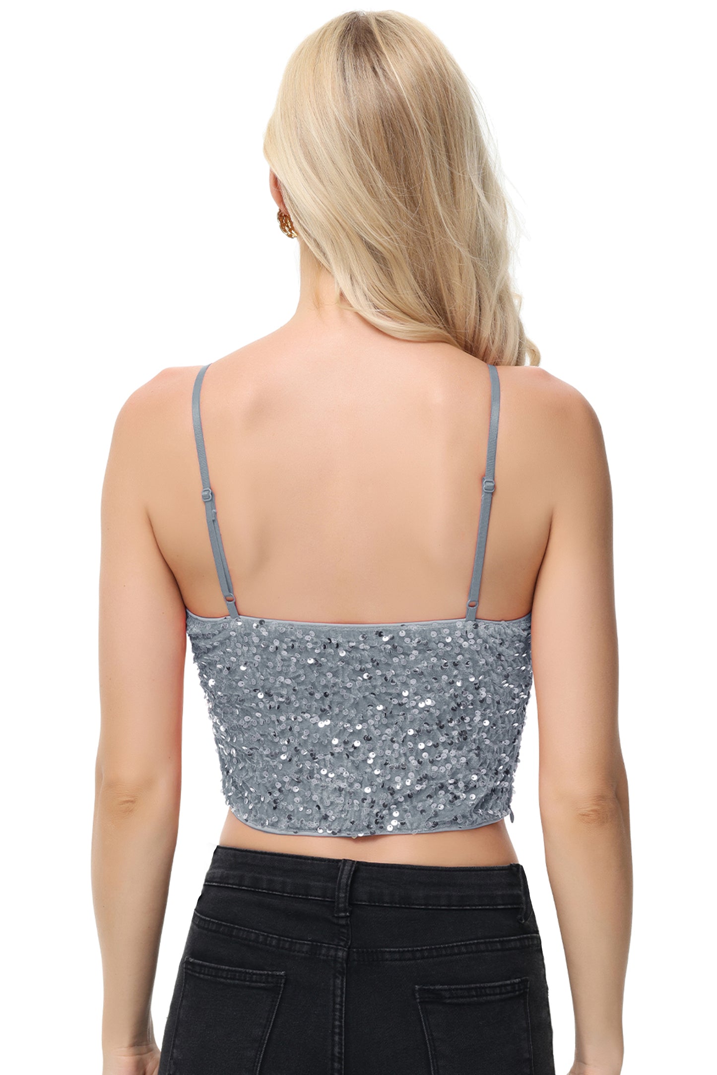 Anna-Kaci Women's Sparkly Sequin Cami Tops Crop Club Party Glitter Spaghetti Strap Tube Top
