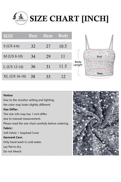 Anna-Kaci Women's Sparkly Sequin Cami Tops Crop Club Party Glitter Spaghetti Strap Tube Top