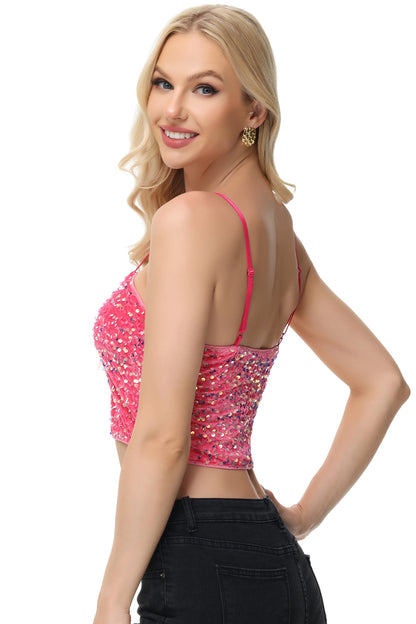 Anna-Kaci Women's Sparkly Sequin Cami Tops Crop Club Party Glitter Spaghetti Strap Tube Top