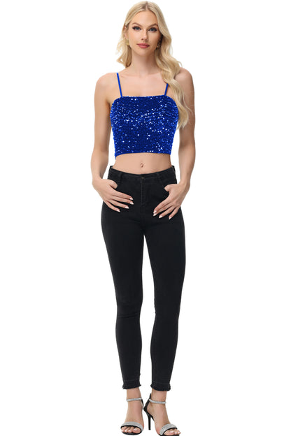 Anna-Kaci Women's Sparkly Sequin Cami Tops Crop Club Party Glitter Spaghetti Strap Tube Top