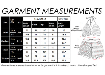 Anna-Kaci Womens 2 Piece July 4th Bikini Set USA Flag Sparkly Sequin Halter Top Shorts Sets